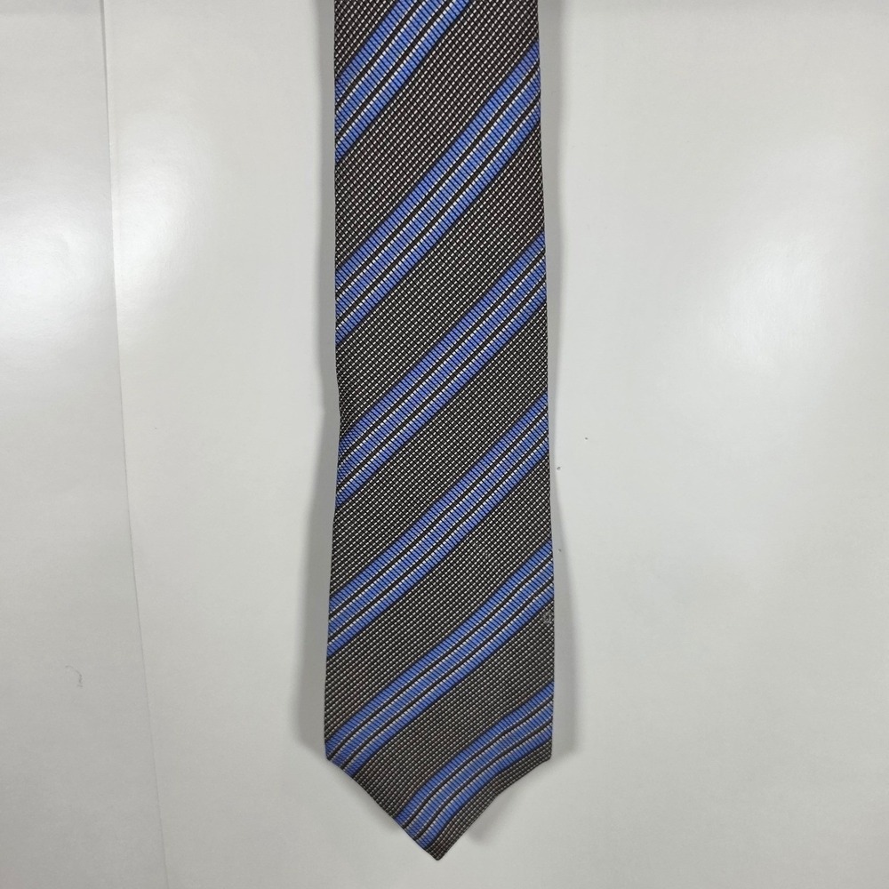 Kiton Napoli Men Brown Blue Striped Silk Necktie Made in Italy Luxury Tie